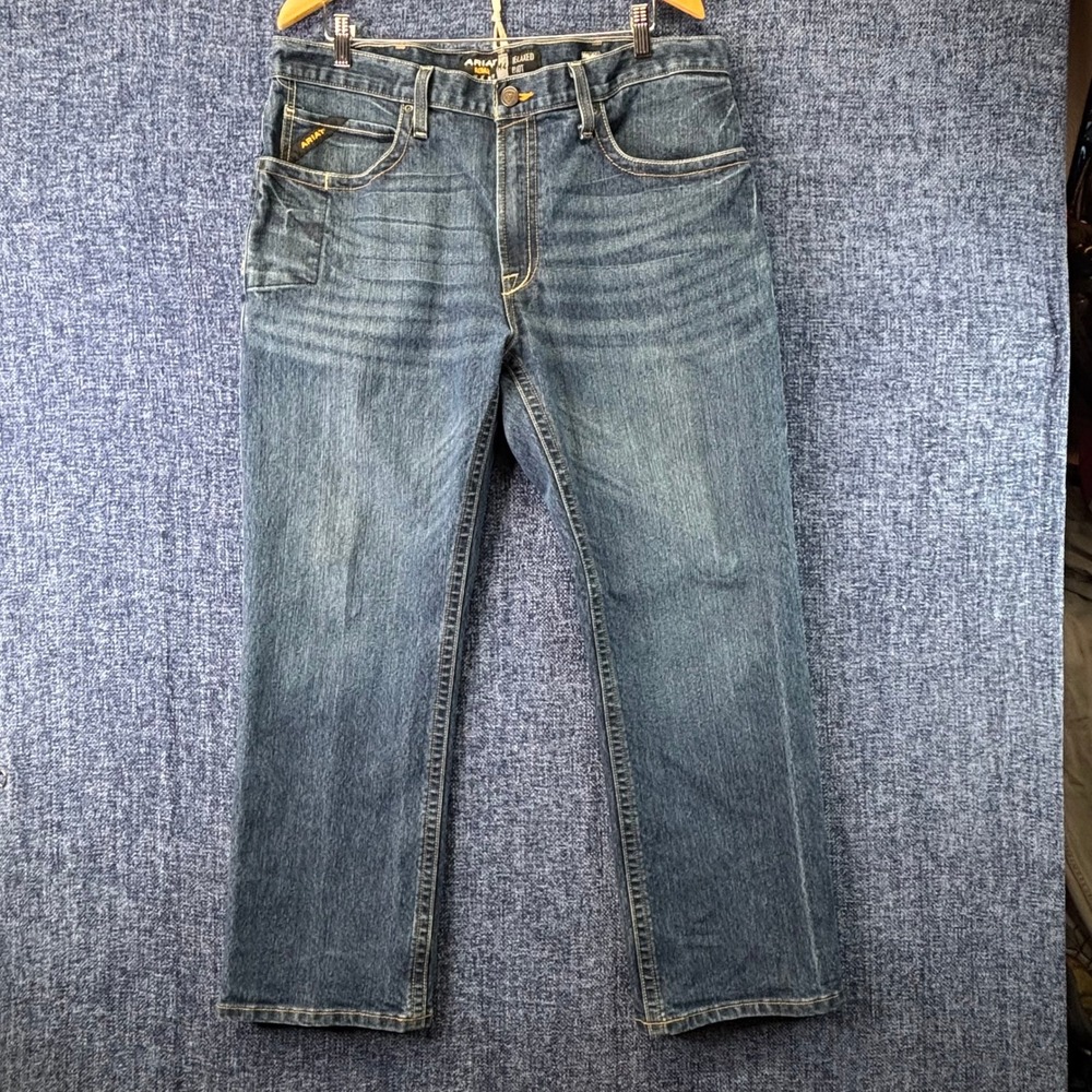 Ariat Rebar M4 Jeans Mens 38x30 Blue Cotton Blend Relaxed Boot Cut Durastretch